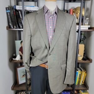 Hart Schaffner Marx Men's Sport Coat Blazer Two Button Gray Beige Plaid Wool 42L
